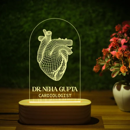 Giftkidukan Personalized Acrylic 3D LED Doctor Name Lamp | Custom Engraved Heart Design Table Lamp