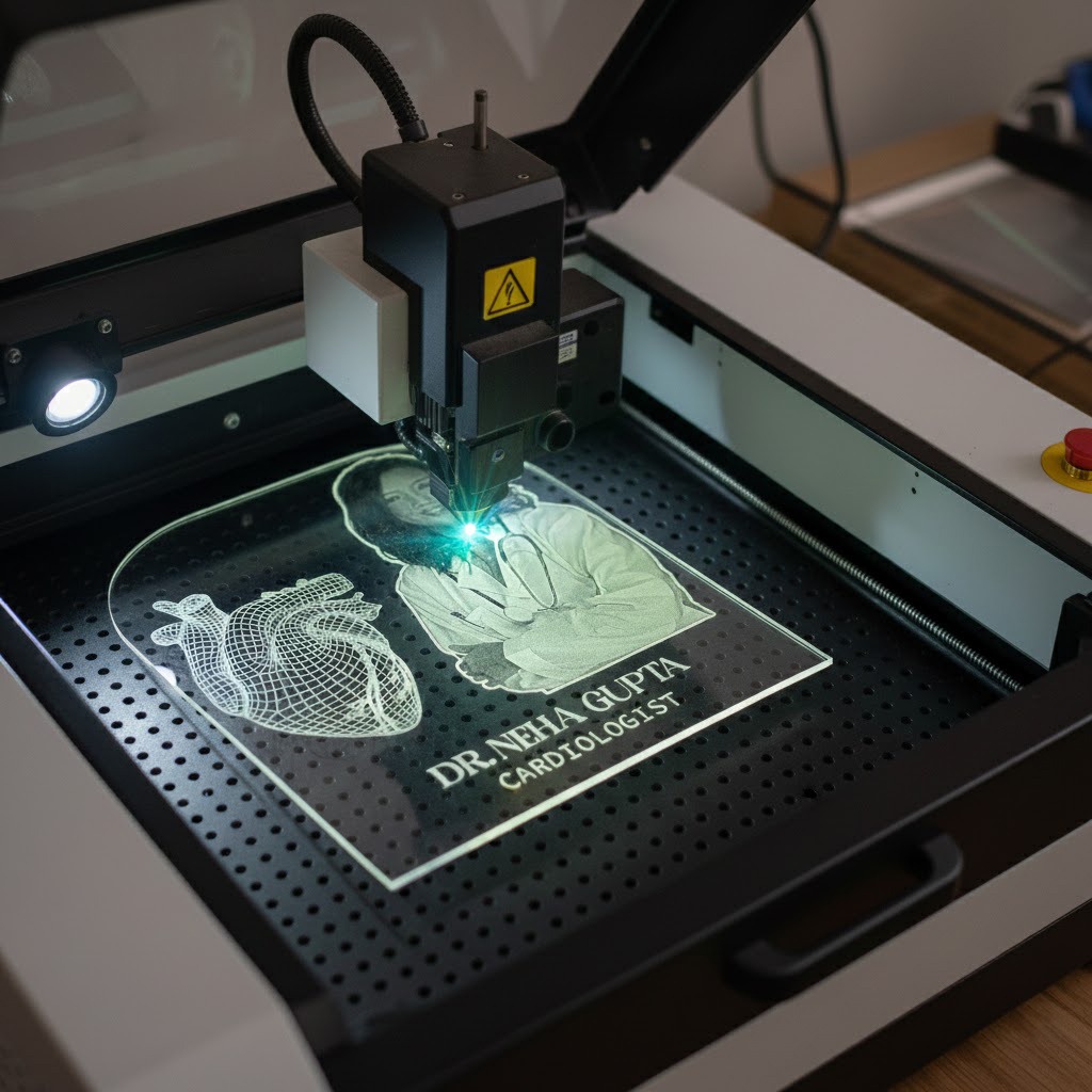 Giftkidukan Personalized Acrylic 3D LED Doctor Name Lamp With Your Image | Custom Engraved Heart Design Table Lamp With Your Image