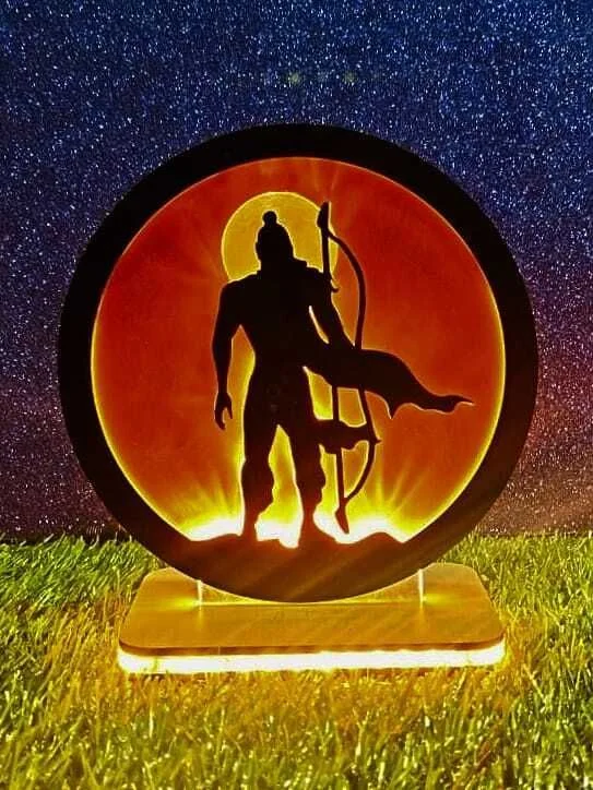 Giftkidukan Lord Ram Table Lamp Devotional Night Lamp Ayodhya Ram Lalla Led Light Table Lamp (16 cm, yellow warm white)