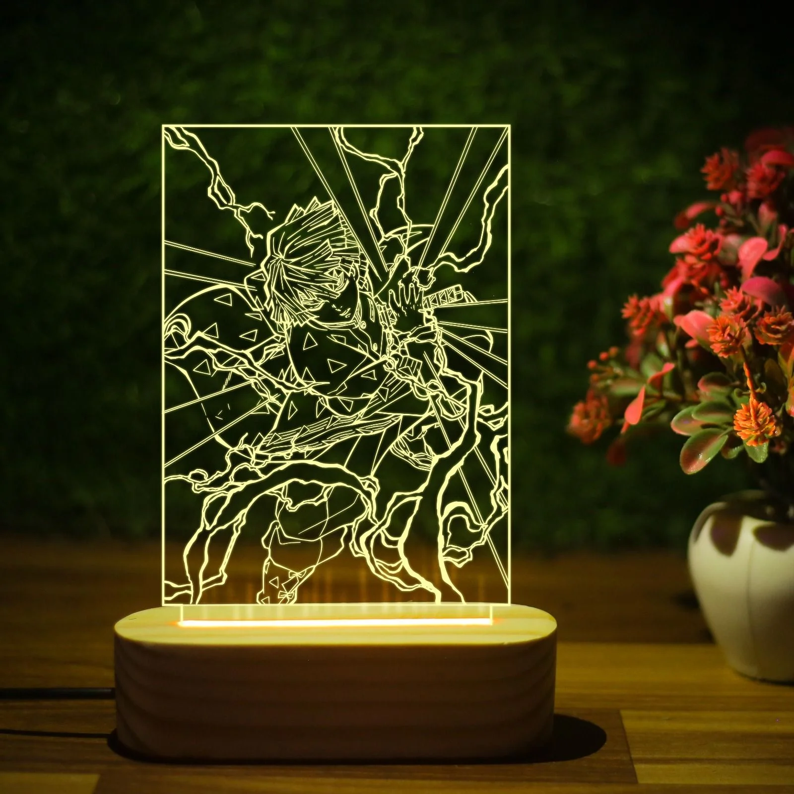 Giftkidukan 3D Anime ZenitsuAgatsuma235 Night Lamp for Anime Fan Kids Room Decoration Light Night Lamp (13 cm, yellow warm white)