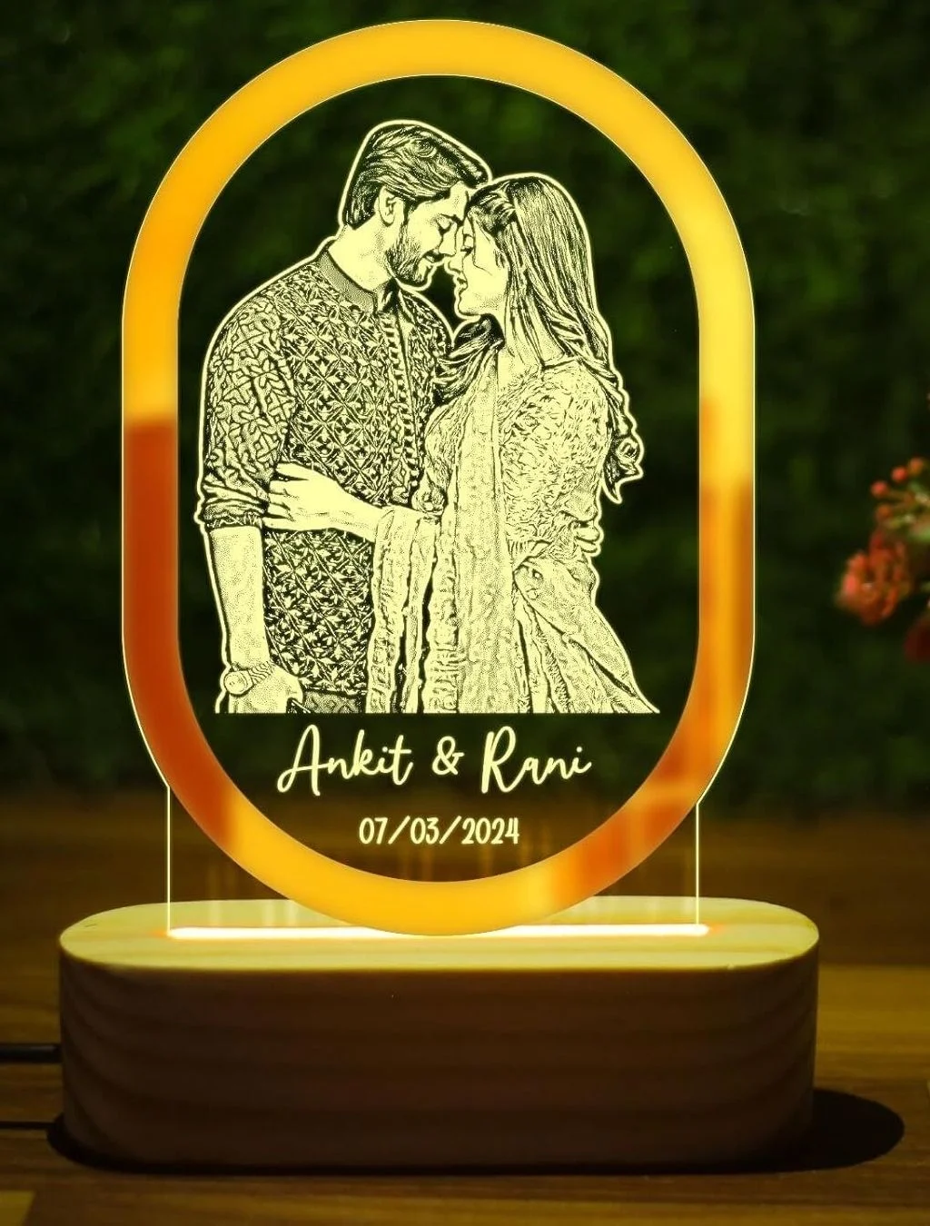 Giftkidukan Personalized 3D Illusion Photo Lamp for Couples Night Lamp (16 cm, yellow warm white)