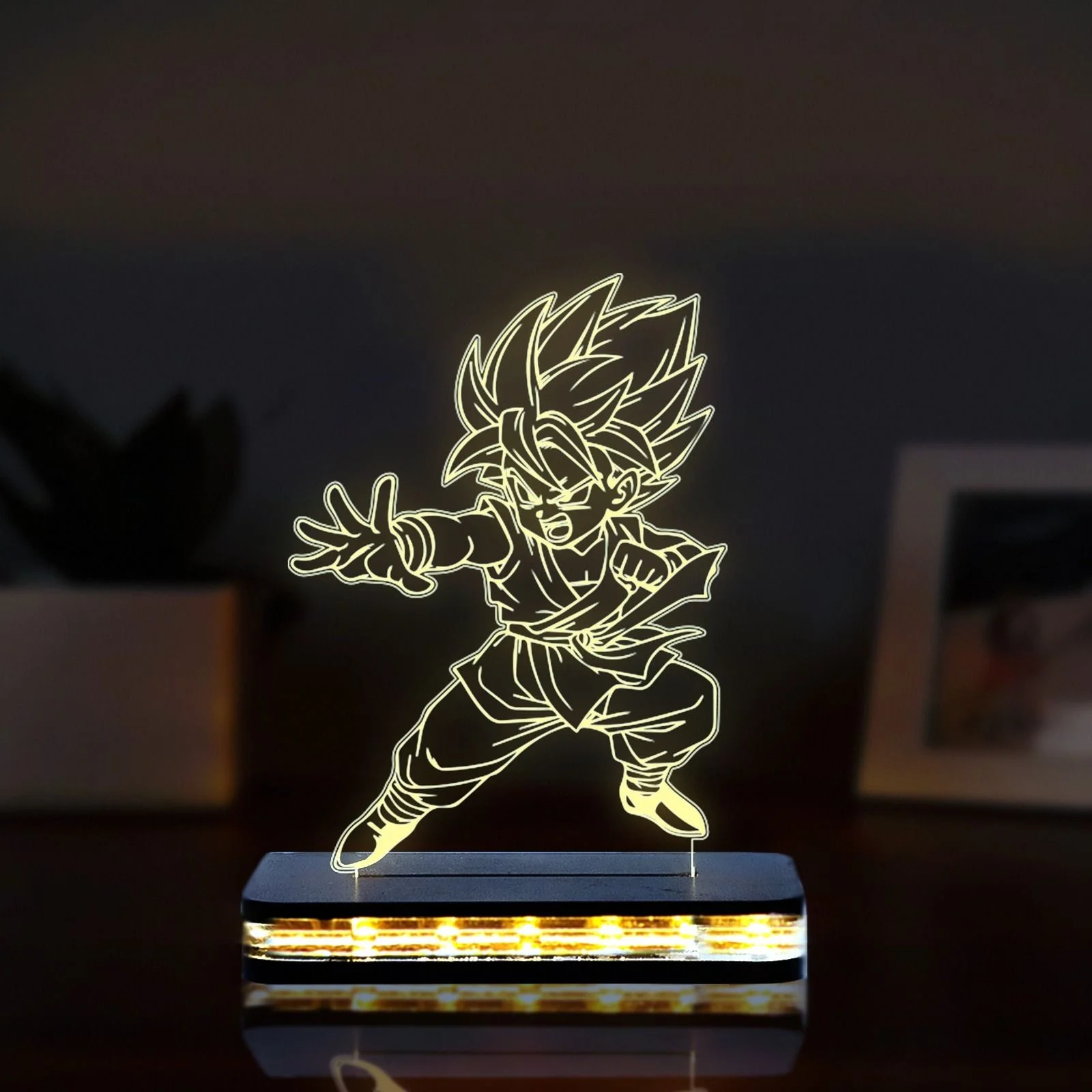 Giftkidukan 3D Illusion Dragon-Ball-Z978 Desk Table Lamp With Warm Yellow Light Goku Anime Table Lamp (16 cm, yellow warm white)