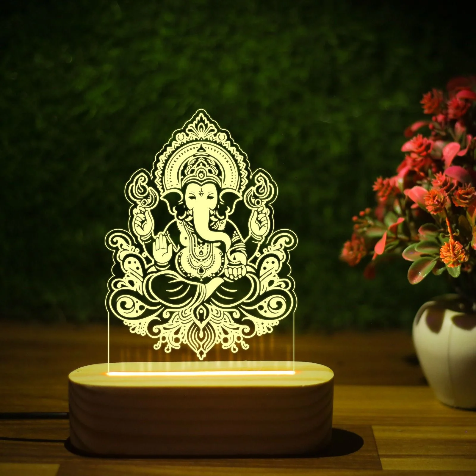 Giftkidukan Lord Ganesha Desk Table Lamp Ganesh Chaturthi Pooja Room Decoration Night Lamp Table Lamp (13 cm, yellow warm white)